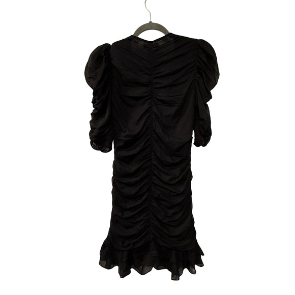 Isabel Marant Etolie 6 Puff-sleeve Mini Sireny Dress $590 Ruched Cotton Black 38 - Picture 4 of 16